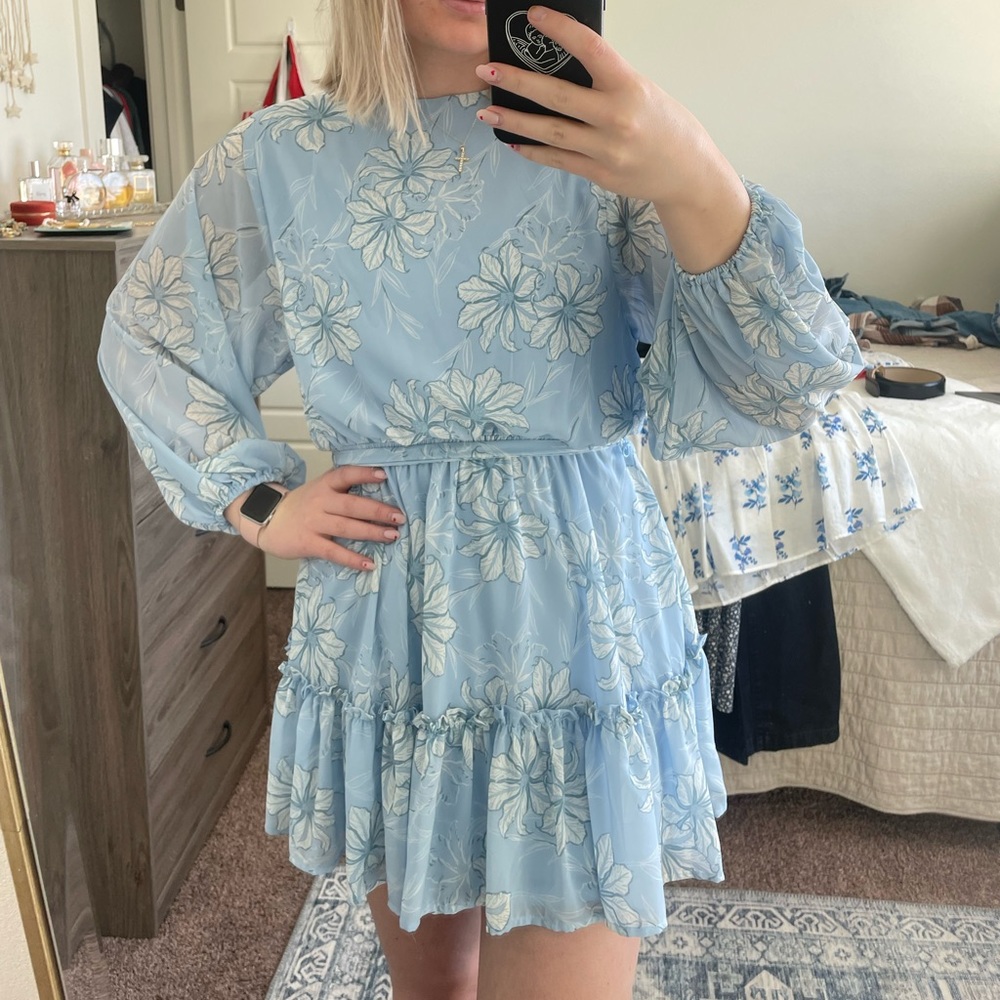 Blue Ruffle Mini Dress